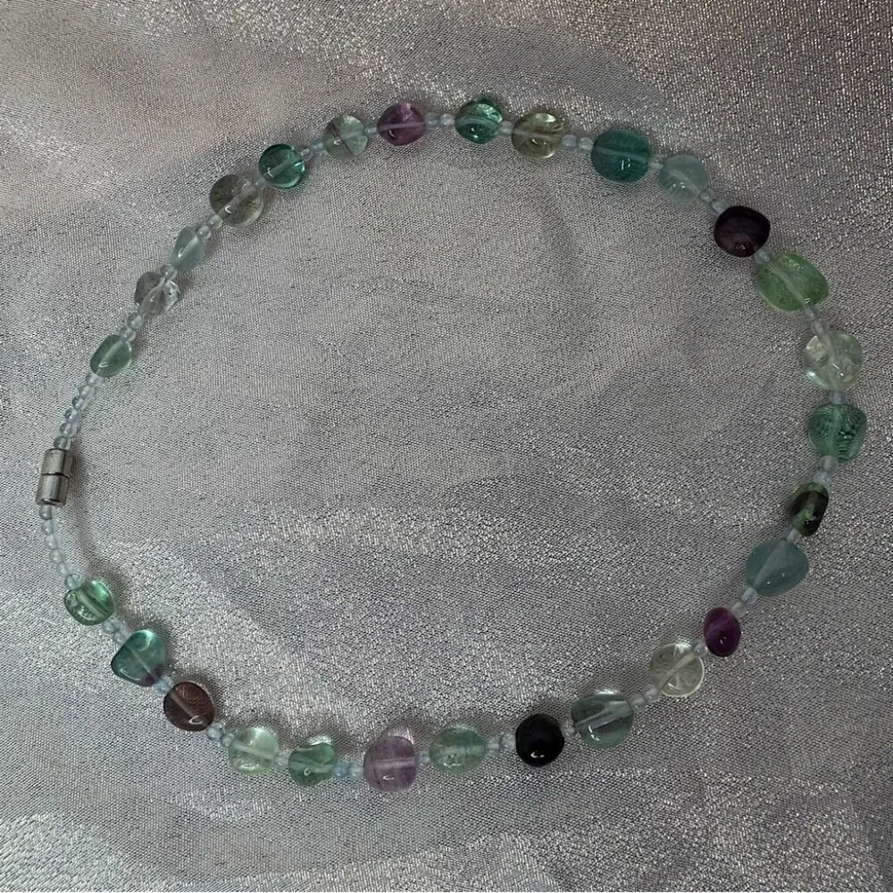 Necklace fluorite crystal rock beaded gemstone magnetic closure easily access